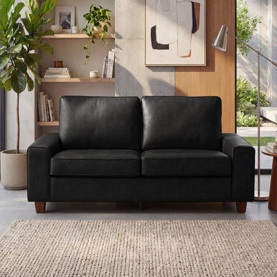 71.5" Vegan Leather Sofa with Wide Square Arms and Storage Pockets for Living Room Upholstered Couch