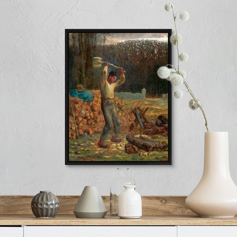 «The Woodchopper», reproduction sur toile, Cadre flottant noir, H 16 po x l 13 po x P 1,75 po