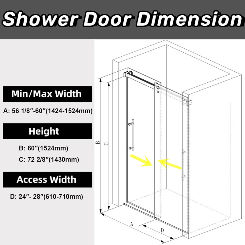 60" W X 60" H Double Sliding Frameless Shower Door, Brushed Gold
