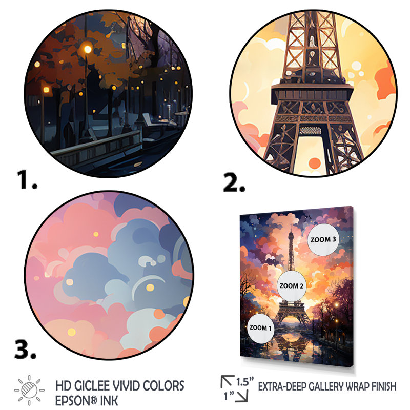Tour Eiffel de nuit coloré, art mural de la ville de Paris, Cadre flottant blanc, H 32 po x l 16 po