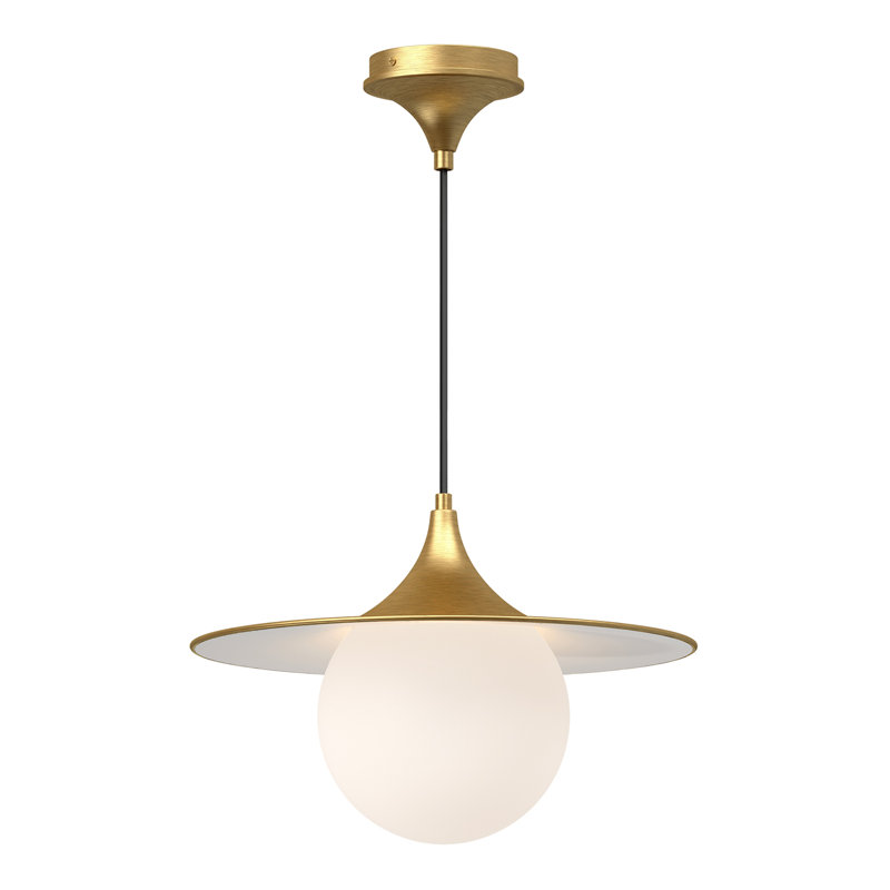 Luminaire suspendu conique à 1 lumière Hermit, Or brossé / verre opale mat, H 86,13 po x l 15,75 po x P 15,75 po