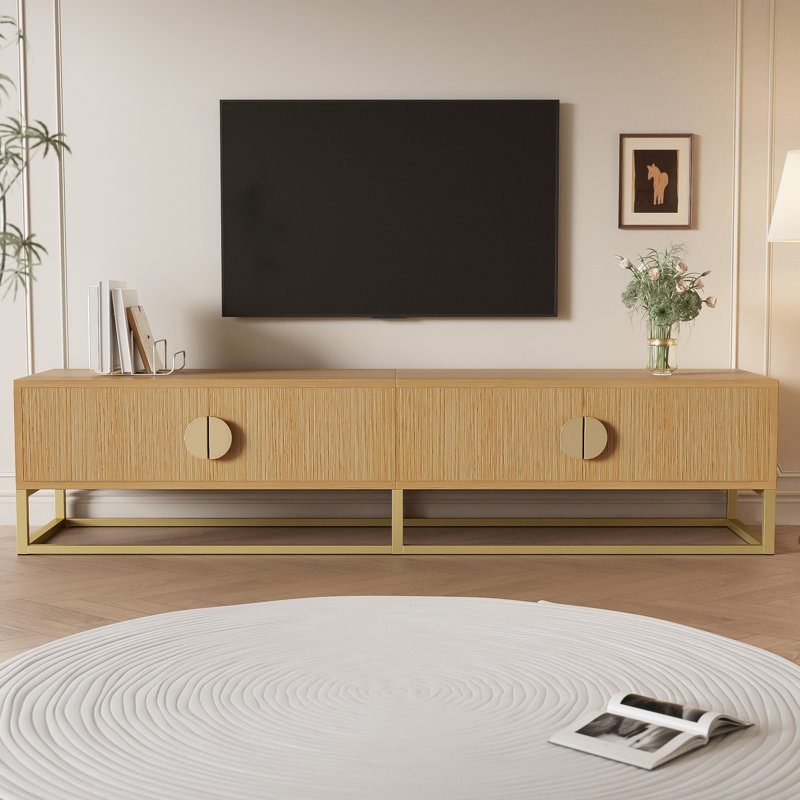 Unfinished TV Stand for TVs up to 75", Natural Wood/Gold