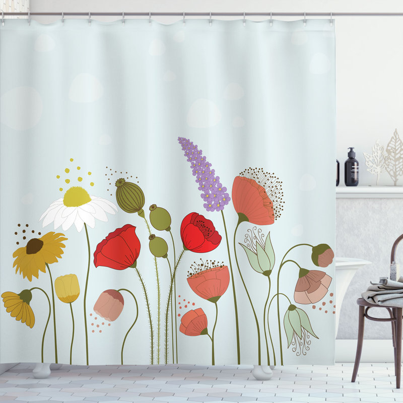 Dakota Fields Flower Shower Curtain Daisy and Peony Pattern Multicolor, 70"H x 69"W
