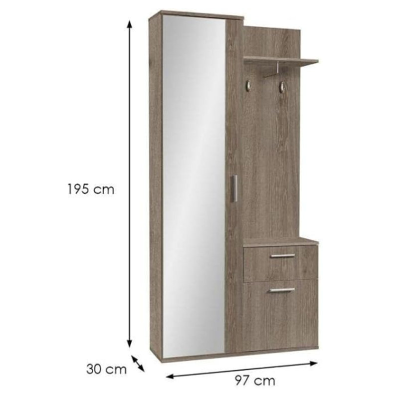 Hall Tree 97cm Wide with Shoe Storage, Brown