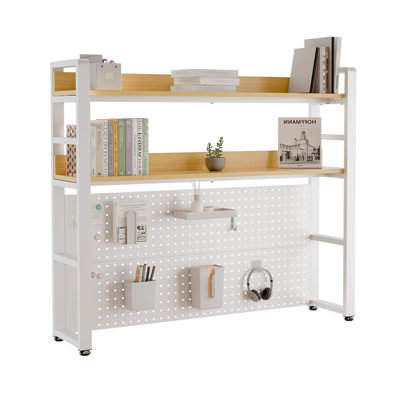 Minimalist 2-Tier Desk Shelf With Concealed Screws Pegboard Desktop Organizer Countertop Storage Bookcase