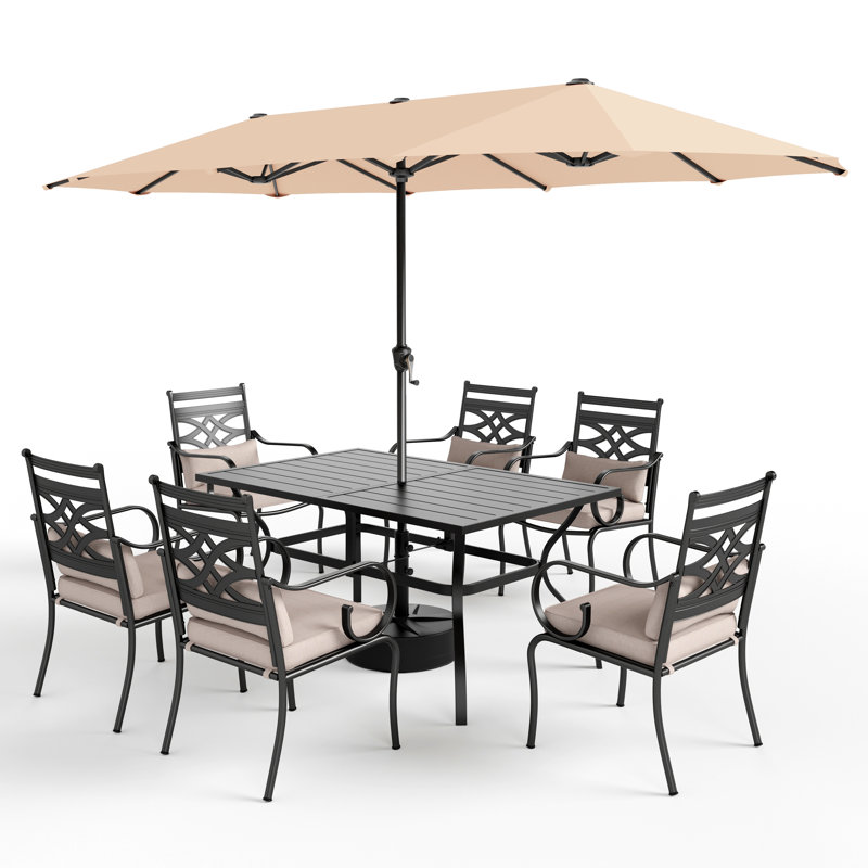 Leonard 6 - Person Patio Dining Set with Rectangular Table , Cushions Included, Beige