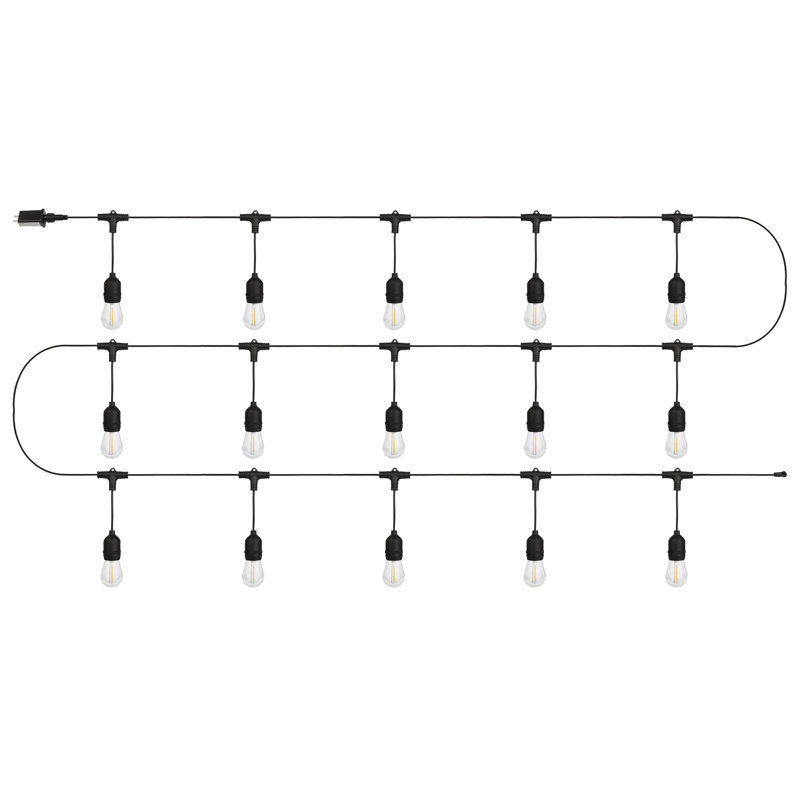Jonida Outdoor - 50' Patio Lights with 15 Vintage-Style LED Edison Bulbs and Hanging Sockets