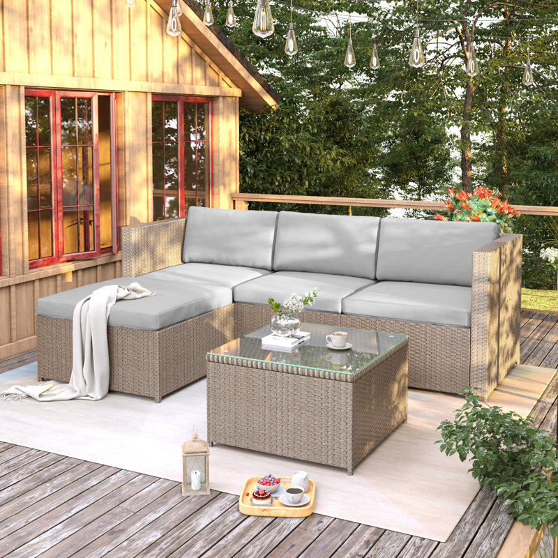 4 - Person Seating Group With Cushions, Light Grey Cushion/Khaki Frame