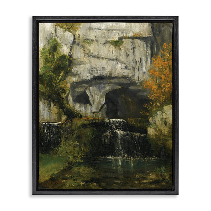 "Classic Courbet Waterfall", encadrée par Floater, Cadre flottant noir de jais, H 31 po x l 25 po
