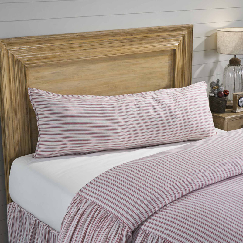 Timeless Ticking Red Body Pillow Cover 54Lx20W, Red Striped