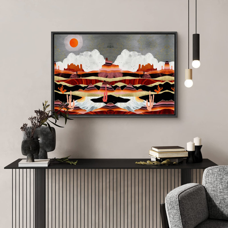 «Red Marble Effect Desert Canyon Abstract Wilderness Illustration Modern Art Rustic Scenic Colorful» sur toile, Noir