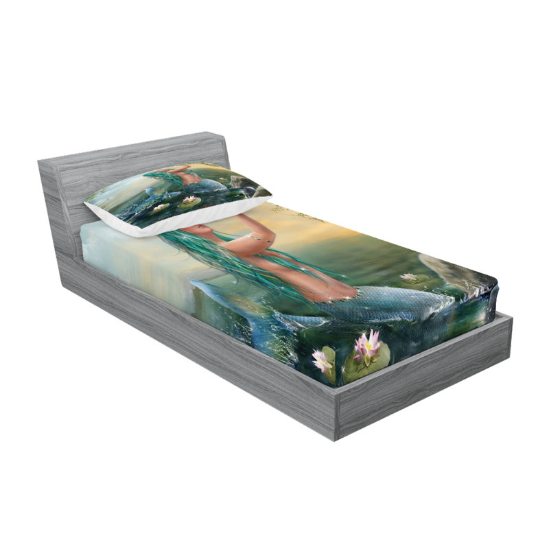 Ensemble de draps et taies décoratives Ambesonne Mermaid, bleu mer / bleu pétrole