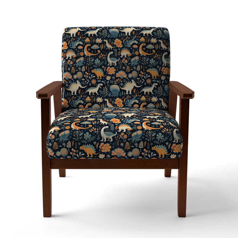 Dinosaurs Roar III - Upholstered Casual Accent Arm Chair, Brown Square Arms