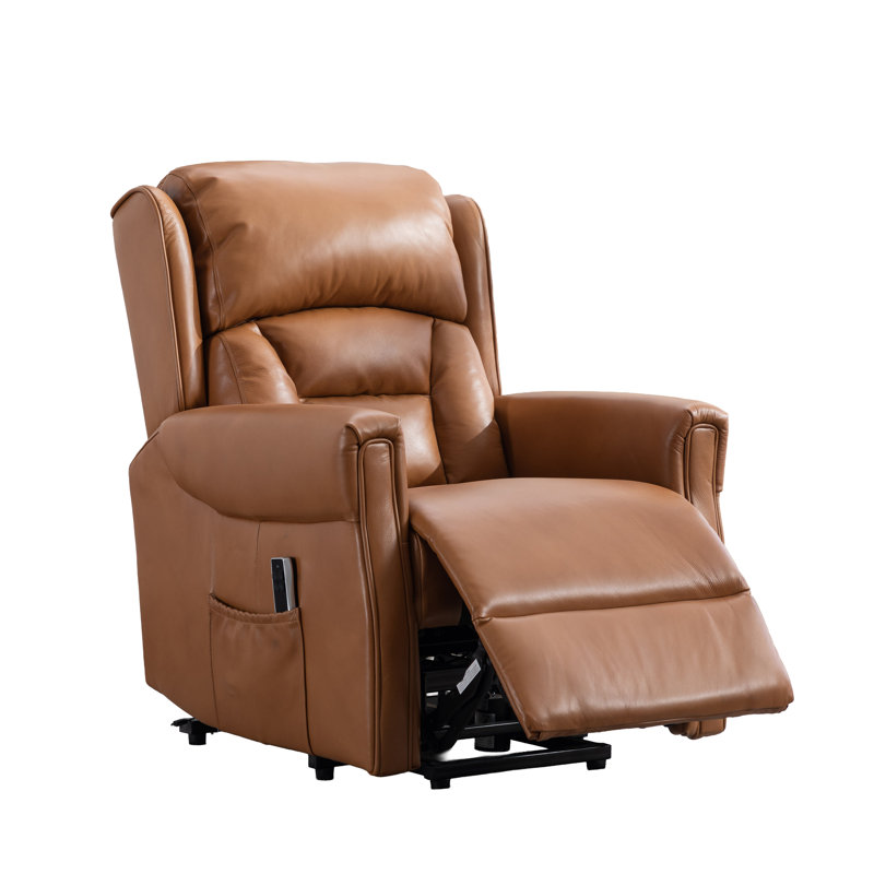 Lelani Ansley Genuine Leather Lift Assist Recliner, Tan