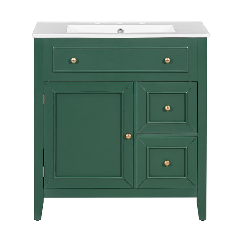 Armoire de salle de bain avec porte et deux tiroirs, Vert