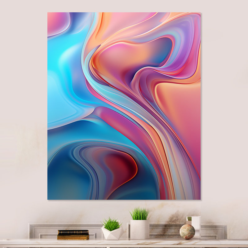 Transitionnel rose et bleu formes I - art mural abstrait sur toile en métal, H 20 po x l 12 po x P 1 po