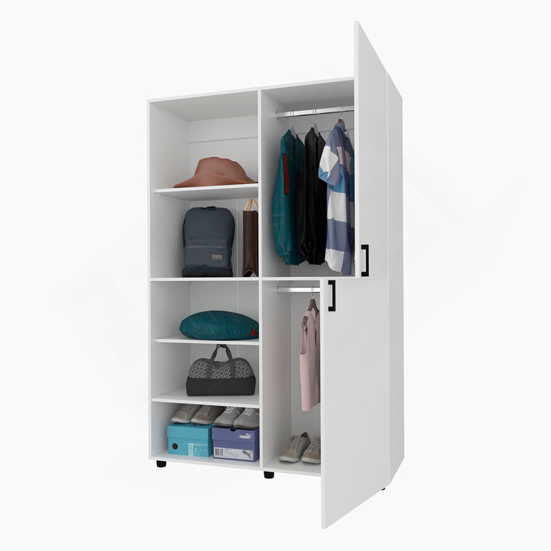 Armoire fonctionnelle à deux portes avec rangement ouvert pour le rangement organisé et accessible de la chambre à coucher, idéale pour les espaces de vie modernes
