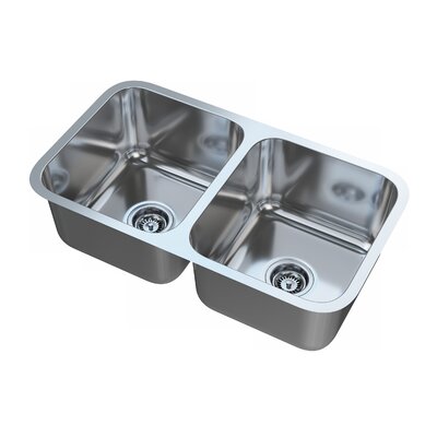 32"" L x 18"" W Double Basin Undermount Kitchen Sink with Drain Assembly and Basket Strainer -  Cantrio Koncepts, KSS-508