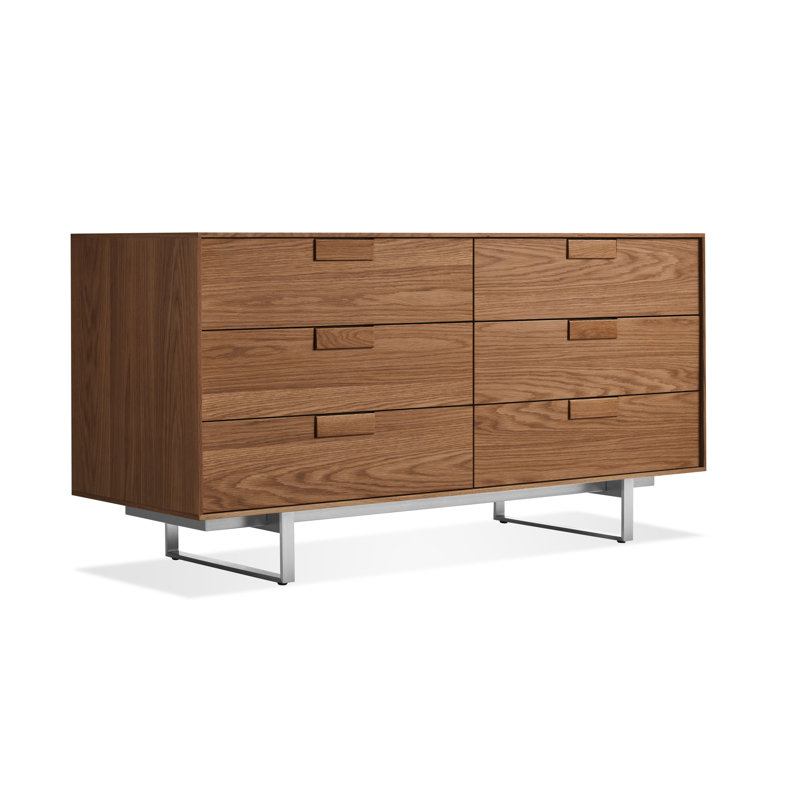 Commode à six tiroirs Series 11, Acier inoxydable / noyer