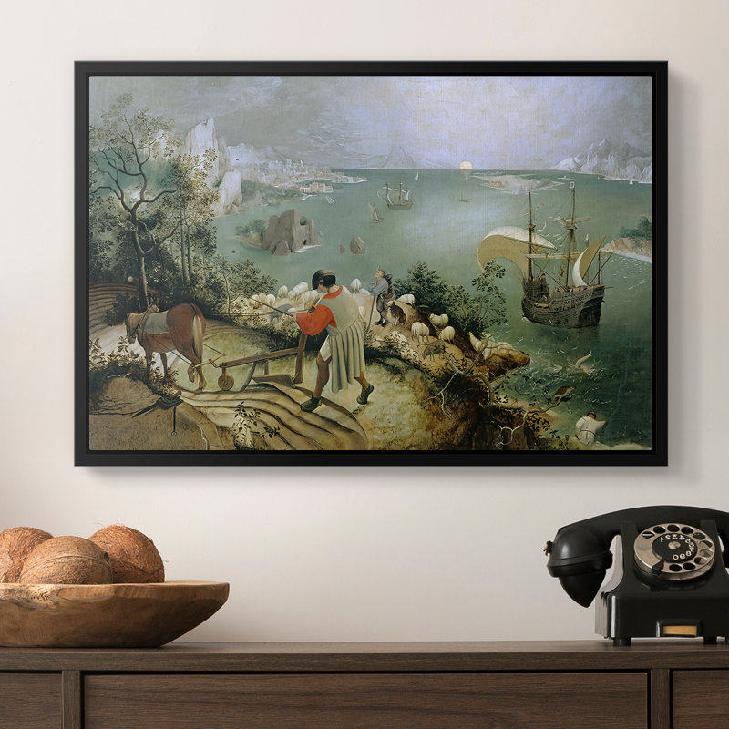 Paysage avec la chute d'Icarus, v. 1560 - Toile tendue avec châssis Peter Bruegel l'Ancien, 16 x 24, Doré