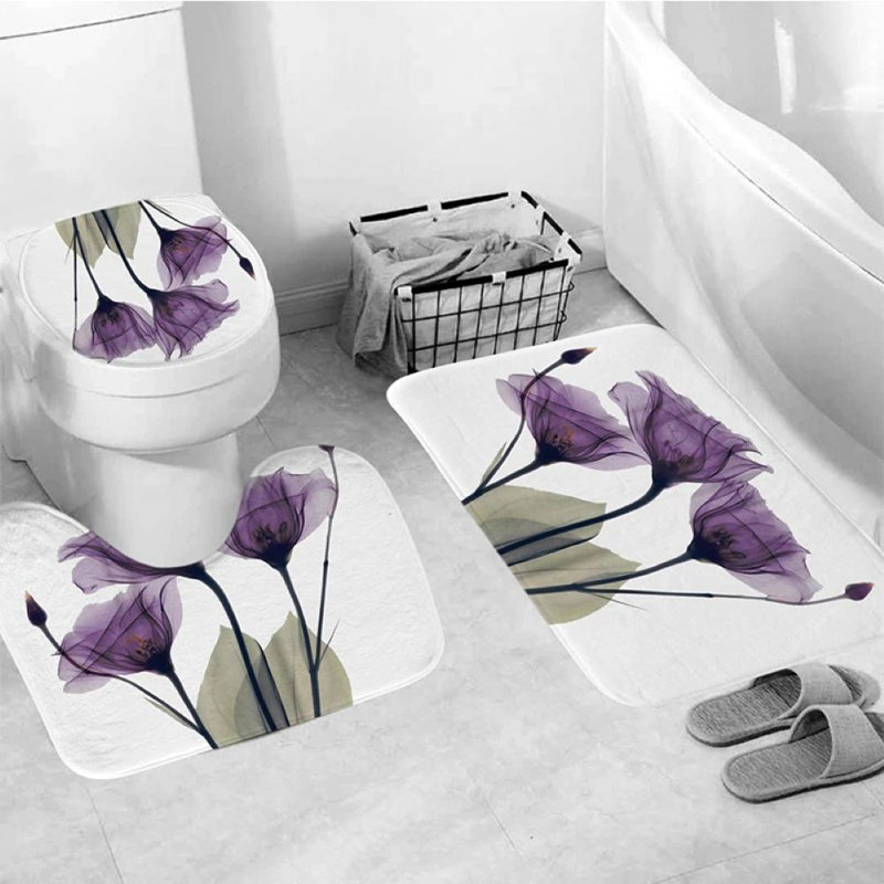 Purple Flower Shower Curtain Set