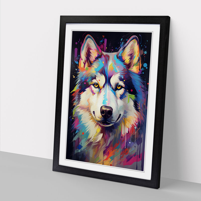 Husky Futurism - Single Picture Frame Print on Wood, 46cm H x 34cm W x 2cm D, Black Framed