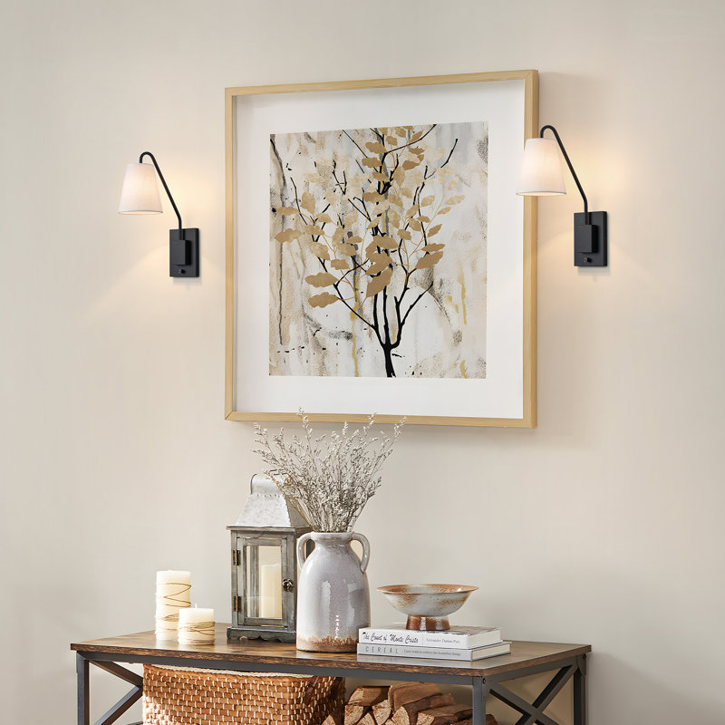 Aileth Cotton-linen Fabric Arm Wall Sconces (Set of 2), Matte Black
