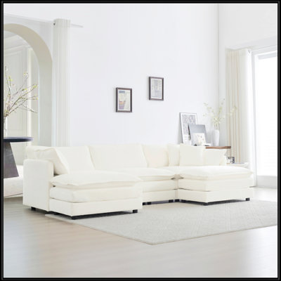 U-Shaped Sectional Sofa Reversible Footrest