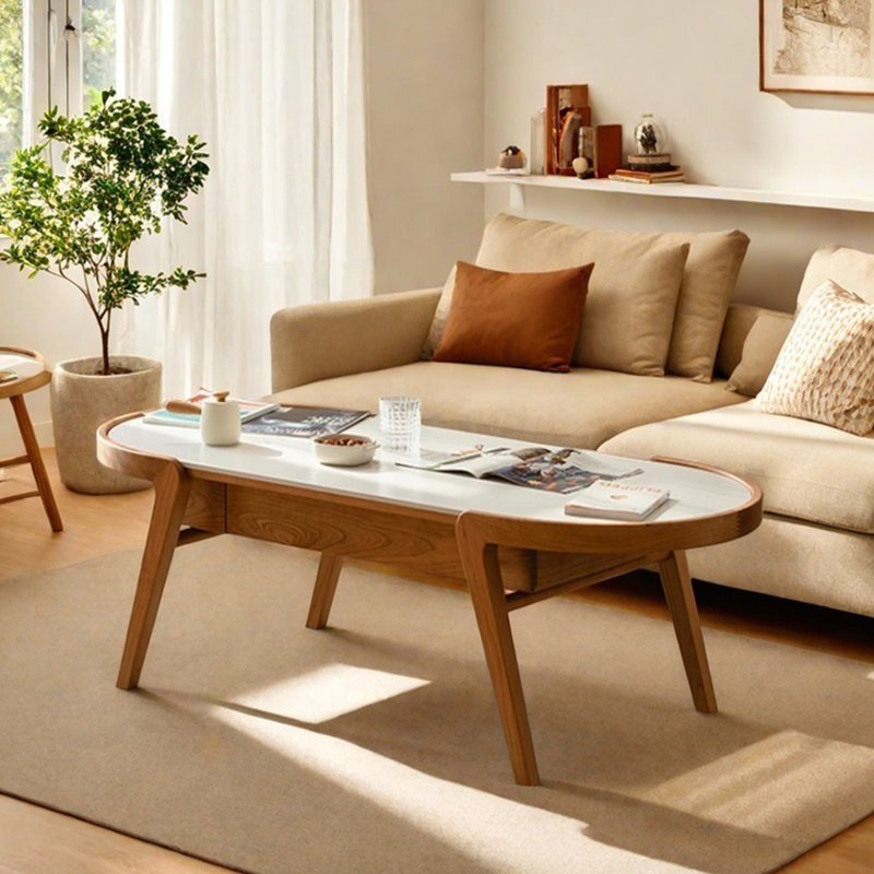 Table basse en bois massif de style crème, H 17,91 po x L 48,81 po x l 23,22 po