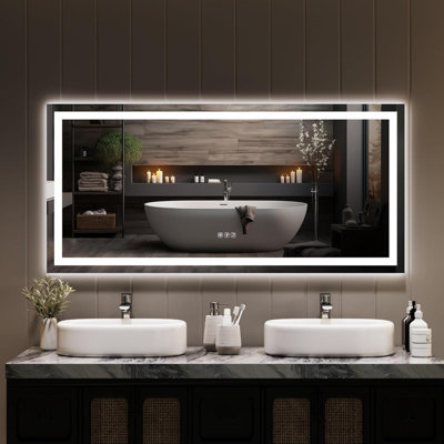 LED Bathroom Mirror with Lights, Dimmable Anti-Fog Smart Vanity Mirror with Memory Function