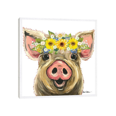 Posey The Pig With Sunflower Flower Crown - Painting on Canvas