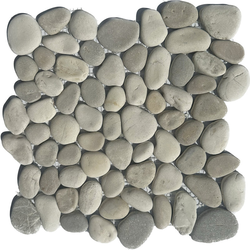 Mosaïque de galets nivelée naturelle brun clair, blanc et gris 12 po x 12 po