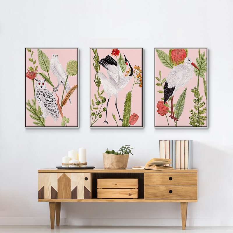 Birds In Motion IV, reproduction sur toile 3 pièces, H 36 po x l 72 po x P 2 po, Blanc