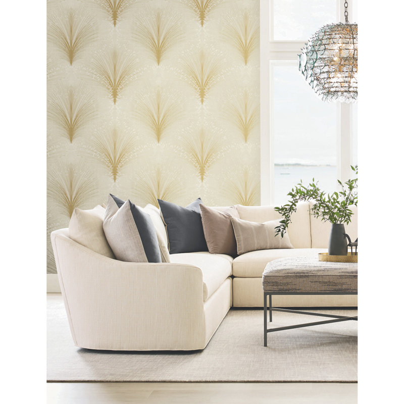 Papyrus Plume Floral Metallic Wallpaper Roll, Beige