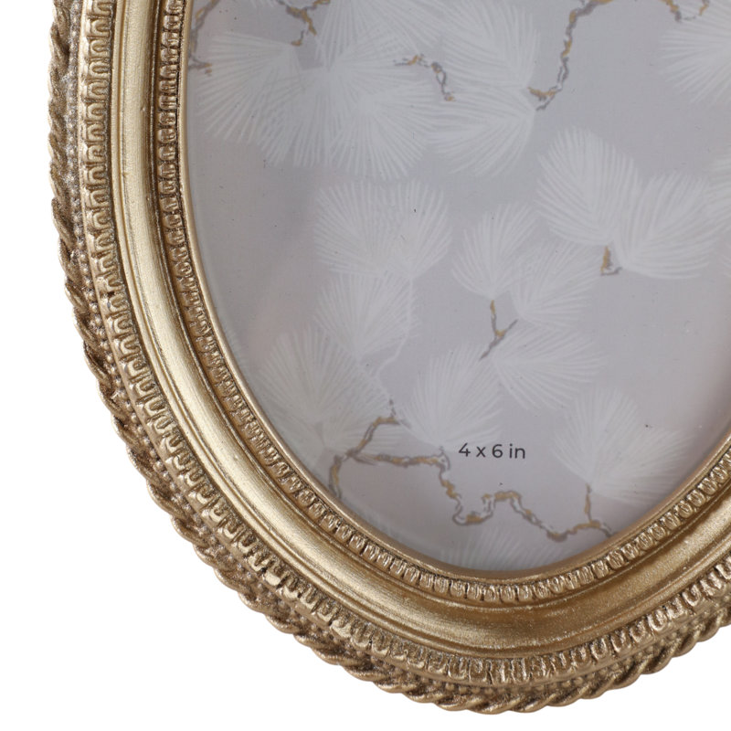 Stylish Oval Photo Frame With Bow Top Detailing - Decorative Frame For Wall Decor Accent - Display Frame For Entryway And Living Room - 8", Gold
