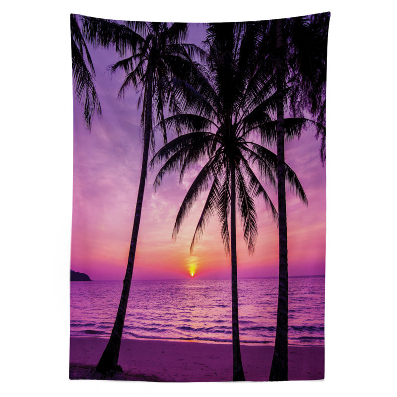 Ambesonne océan, silhouette de palmiers à coucher de soleil et de crépuscule, image de décor de twilight, housse de table rectangulaire pour décoration de cuisine de salle à manger, 60 po x 84 po, noir mauve