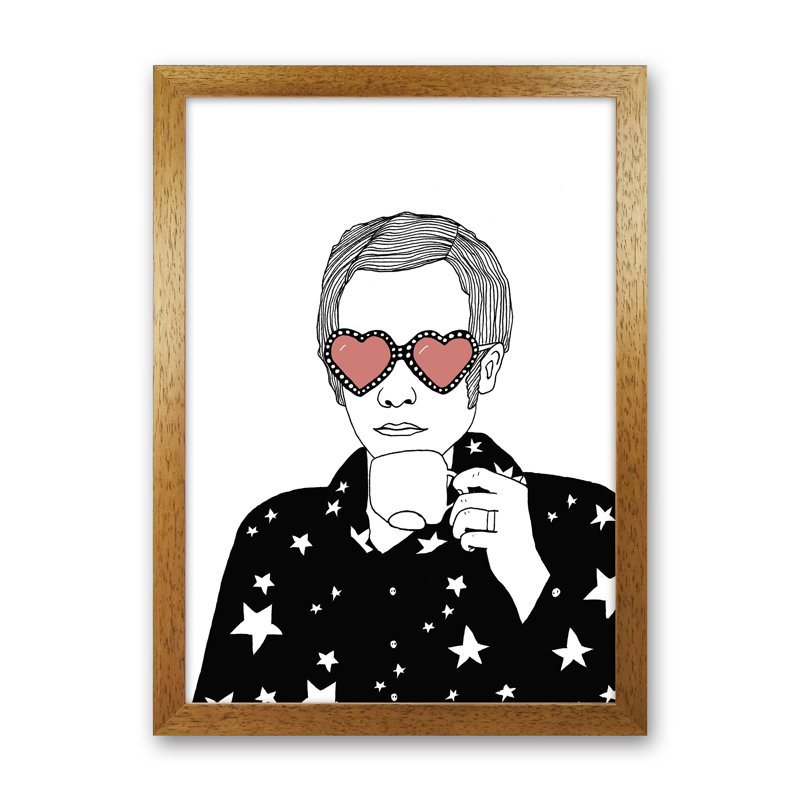 Elton John by Carissa Tanton - Print, Oak Framed, 34cm H x 25cm W x 3cm D