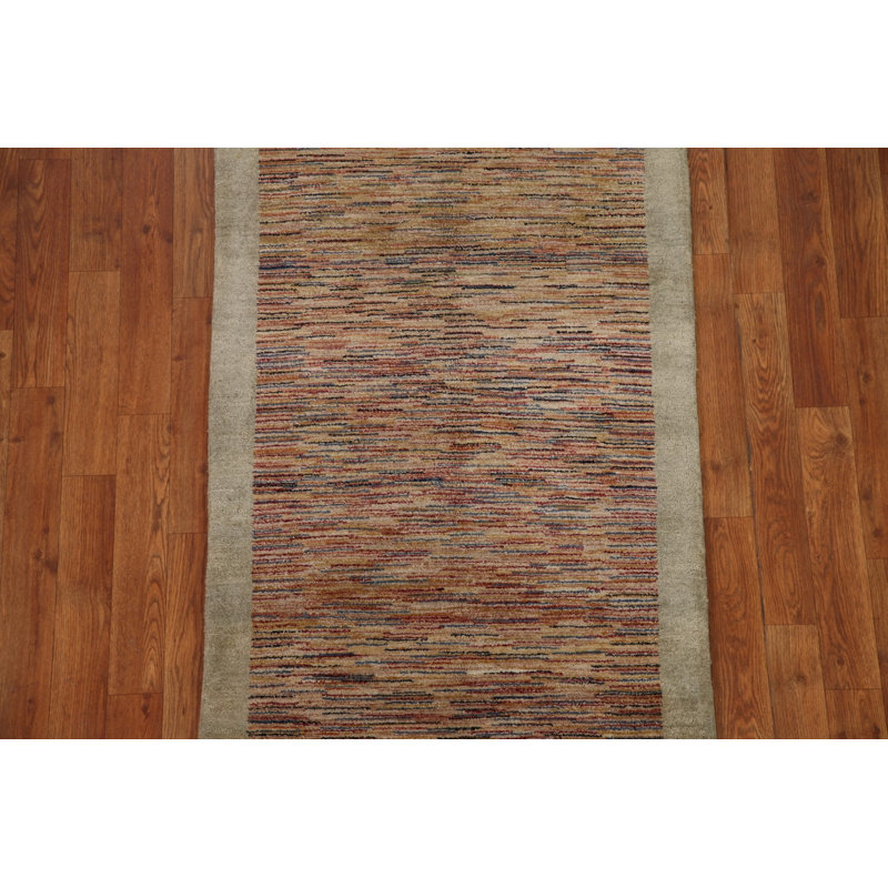 Tapis unique en laine noué à la main beige et brun nouvel âge 2 pi 6 po x 4 pi 1 po Gabbeh