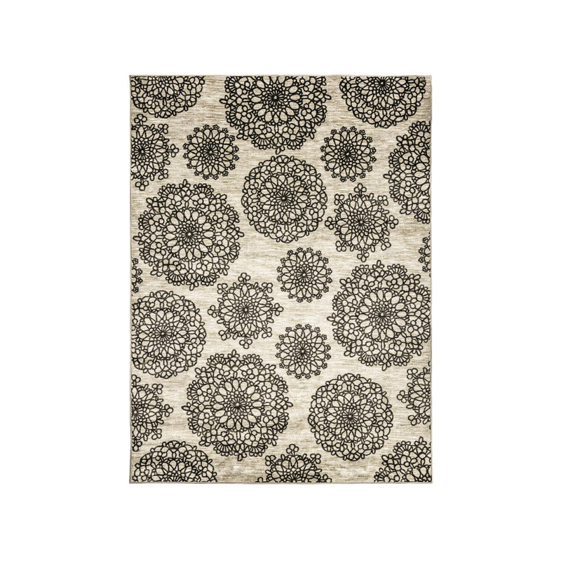 Tapis à motif floral gris foncé / noir Galpin, Rectangle 5 pi x 8 pi