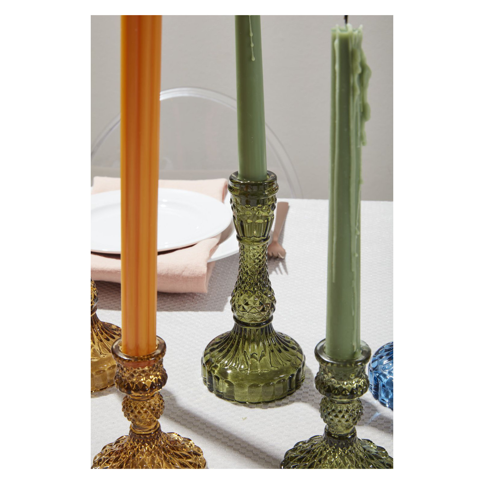 Samira Glass Tabletop Candlestick, Green