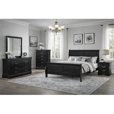 Classic Sleigh Bedroom Set in Black Finish