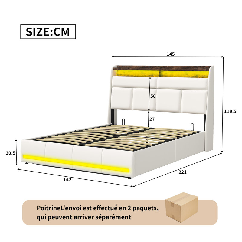 Upholstered Ottoman Storage Bed, European Double (140 x 200 cm), Beige
