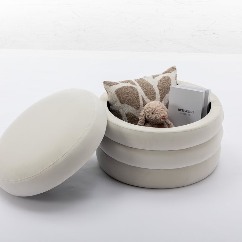 Repose-pieds rond avec repose-pieds en velours, Velours ivoire