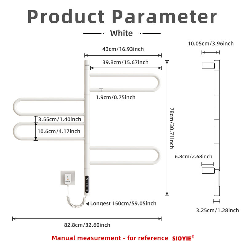 Barre à serviettes chauffante électrique, radiateur de salle de bain intelligent, radiateur de salle de bain à brancher / câblé, support pour sèche-serviettes