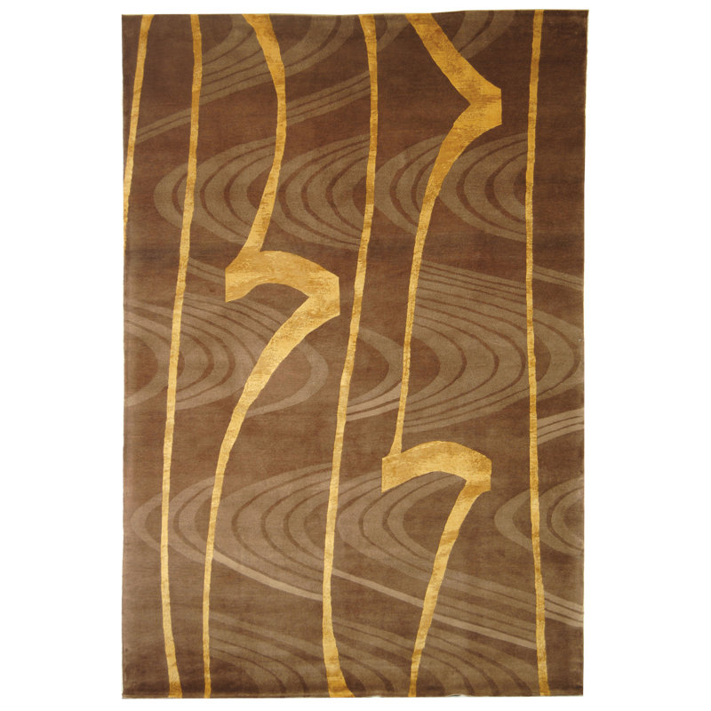 Tapis brun / doré en soie / laine Annielou, Tapis de couloir 2 pi 6 po x 10 pi