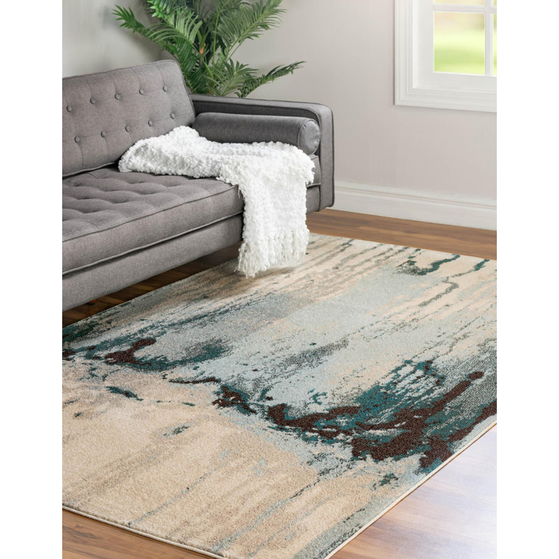 Eddins Washable Abstract Indoor Rug, Rectangle 7'1" x 10'