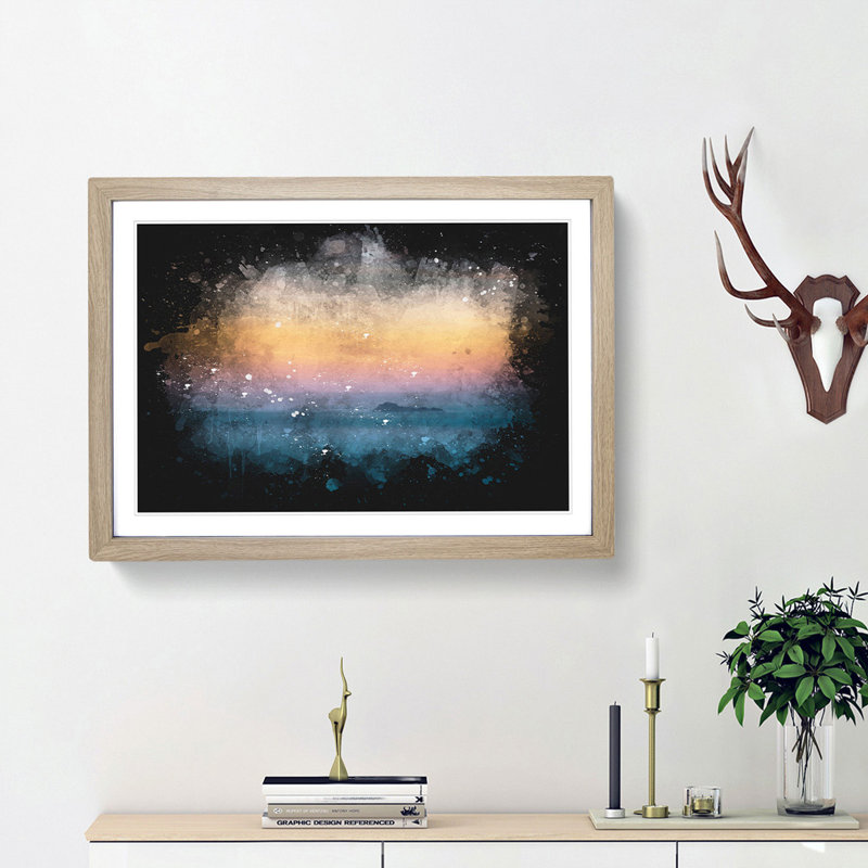 Beautiful Beach Paint Splash - Framed Print, 33cm H x 45cm W x 2cm D, Oak Framed