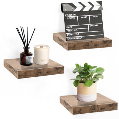  Ensemble de 3 tablettes flottantes carrées 9 "avec supports invisibles en acajou