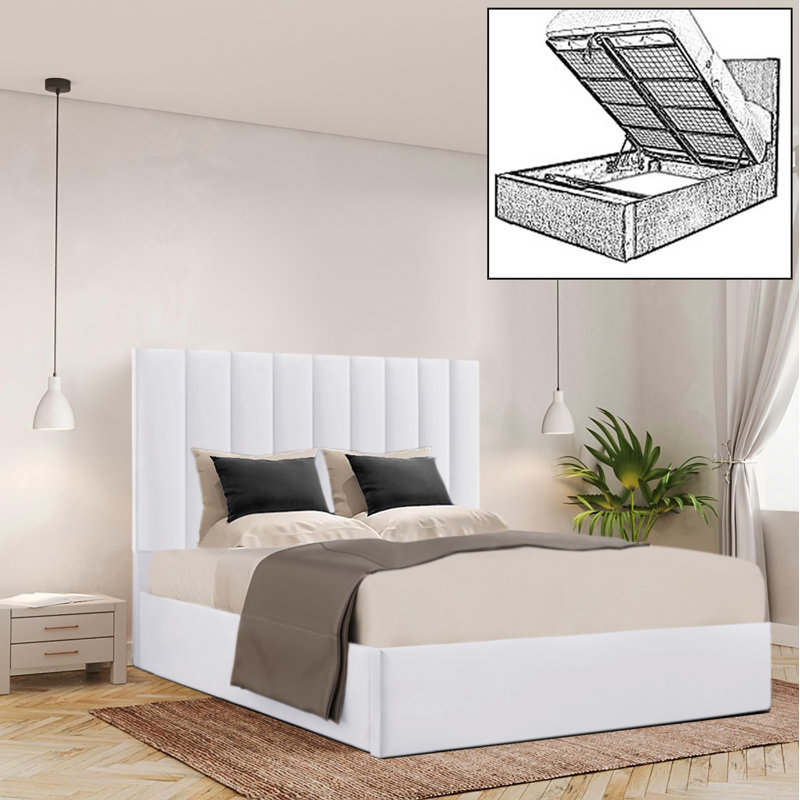 Besar Upholstered Ottoman Storage Bed, Single (3'), White