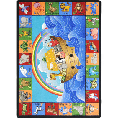Joy Carpets Kid Essentials Inspirational Oval Noah's Alphabet Animals Area Rug